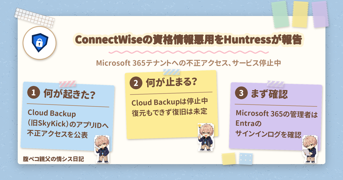 ConnectWiseのアプリ資格情報が悪用か、Microsoft 365への不正サインインをHuntressが報告