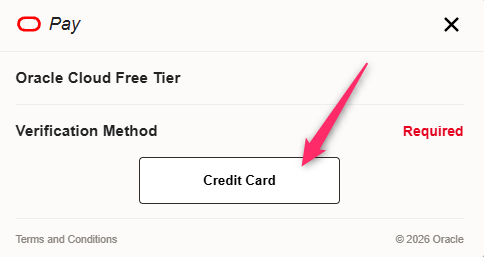 サインアップの支払検証方法の選択画面。「Credit Card」を押す