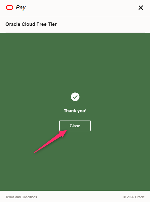 サインアップのカード登録が済んだ画面。「Close」を押す