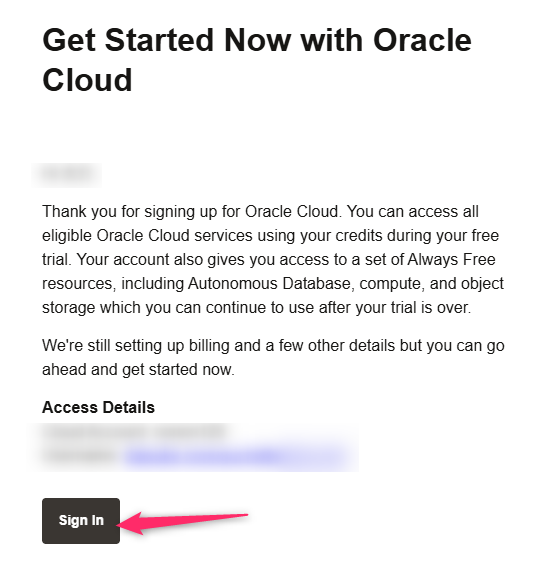 サインアップ完了後に届くメール。「Sign In」を押してサインインする